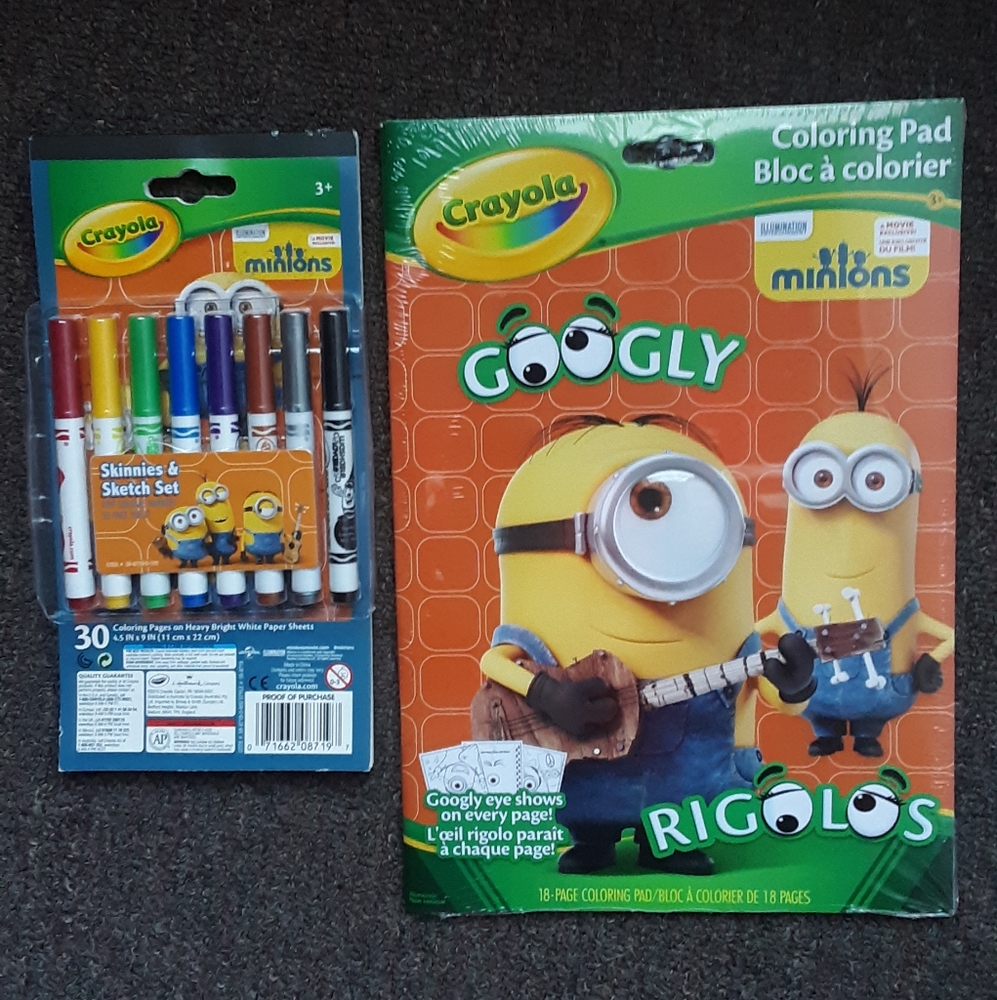 Crayola Minions GOOGLY RIGOLOS Coloring Pad & Minions Skinnies &Sketch Set
